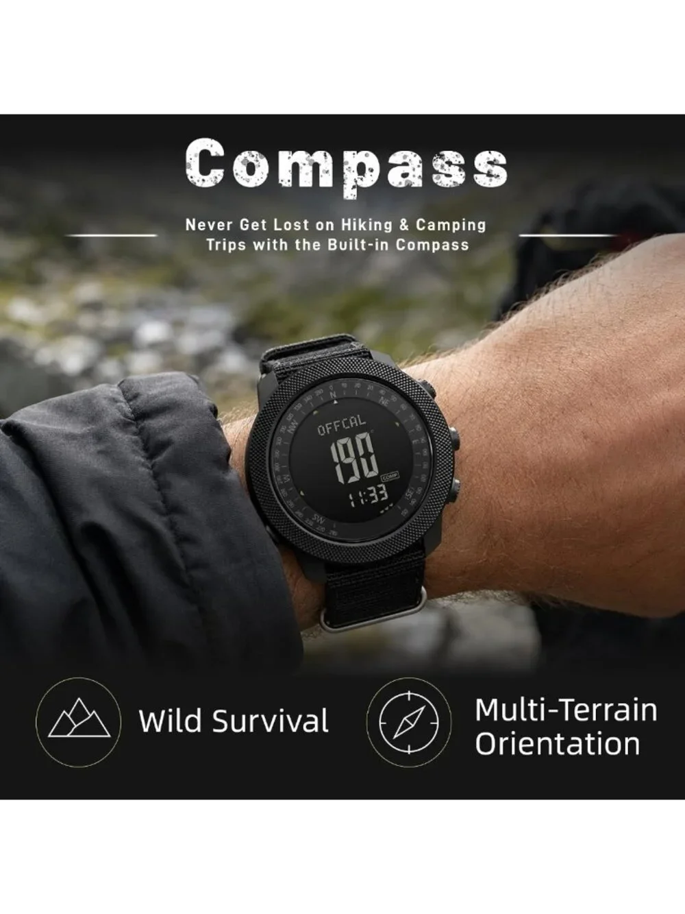 Men's Military Tactical Digital Watch - 50mm Large Face, Waterproof, Sporty